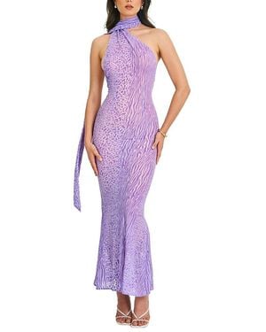 Miss Circle Olena Burnout Velvet Animal Print Maxi Dress - Purple