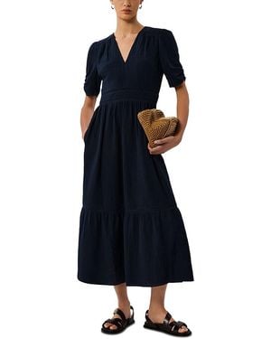 Whistles V Neck Textured Midi Dress - Blue