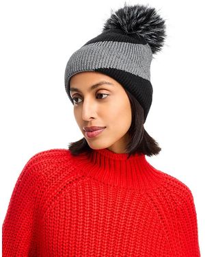 Kyi Kyi Faux Fur Pom Pom Knit Hat - Red