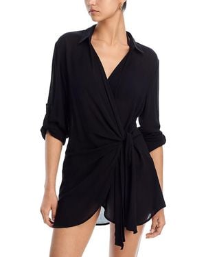 Aqua Swim Wrap Shirt Swim Cover-Up - Black
