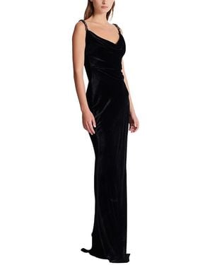 Balmain Long Velvet Dress With Embellished Straps - Black