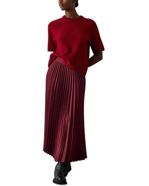 Whistles Satin Pleated Midi Skirt - Red