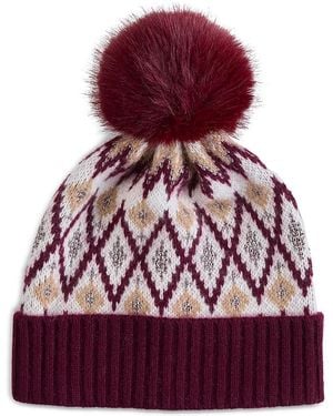 Sofiacashmere Fair Isle & Pom Pom Knit Hat - Purple