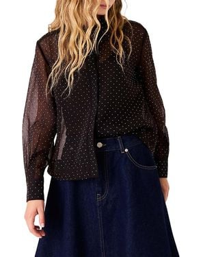 Maje Rhinestone Embellished Button Front Shirt - Blue