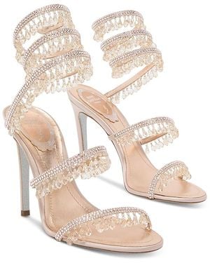 Rene Caovilla Chandelier Embellished Satin Stiletto Sandals - White