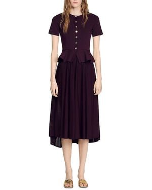 Sandro Judith Peplum Knit Maxi Dress - Purple