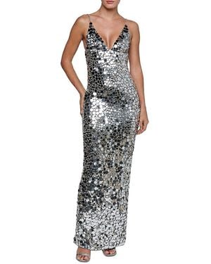 L'Agence Caelith Deep V Neck Sequin Gown - Multicolor