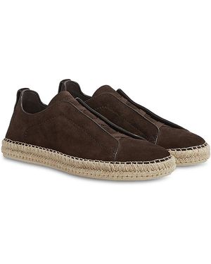 ZEGNA Viscose, Linen & Leather Triple Stitch Espadrilles - Brown
