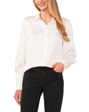 Cece Satin Faux Pearl Button Blouse - White