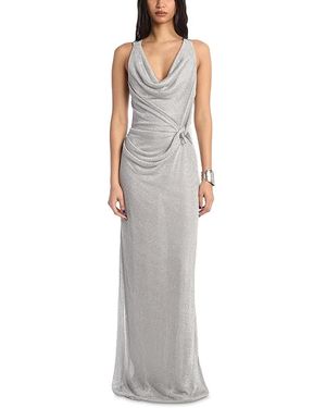 Kate Barton Knit Gathered Cowl Neck Dress - Gray