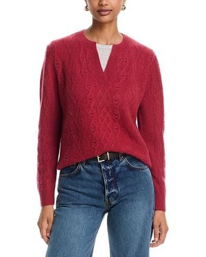 C by Bloomingdale's Cashmere Split Neck Cable Sweater - Red