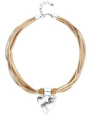 Uno De 50 Silk Thread Blend Necklace With Leather And Heart Detail - Metallic