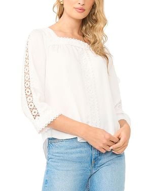 Vince Camuto Square Neck Lace Yoke Blouse - White