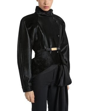 Balmain Pony-Effect Leather Peplum Jacket - Black