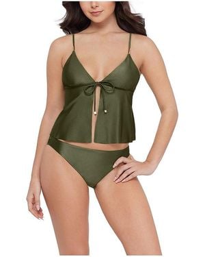 Steve Madden Tie Front Crop Tankini Top - Green