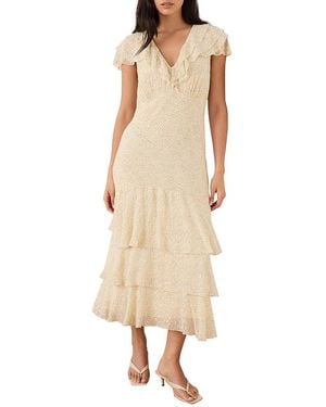 Mint Velvet Ruffle Print Midi Dress - Natural