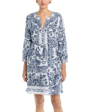 Johnny Was Piped Yoke Tiered Dress - Blue