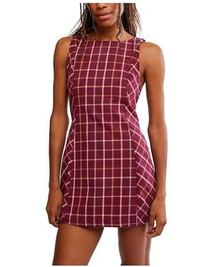 Free People Atlas Plaid Mini Cotton Dress - Red