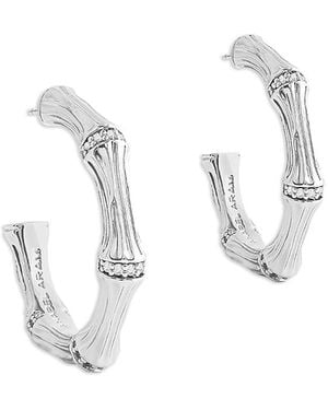 Anabel Aram Pave Bamboo Medium Hoop Earrings - White