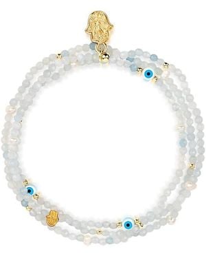 Karma and Luck Dreamy Spirit Aquamarine March Birthstone Wrap Bracelet - White