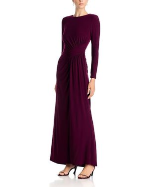 Aqua Long Sleeve Ruched Maxi Dress - Purple