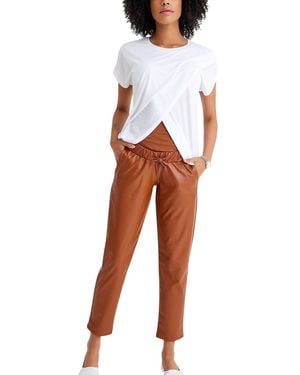 Accouchée Comfy Cool Foldover Waistband Faux Leather Maternity Jogger Pants - White