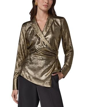 Donna Karan Metallic Side Ruched Blouse - Brown