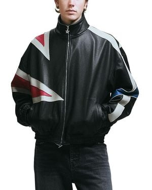 NAHMIAS Loose Fit Mvp Leather Bomber Jacket - Black