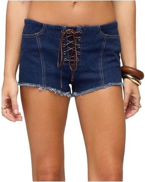 Edikted Svea Lace Up Denim Micro Shorts - Blue