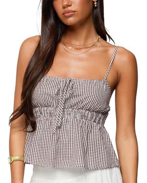 Edikted Zahara Gingham Babydoll Top - Gray