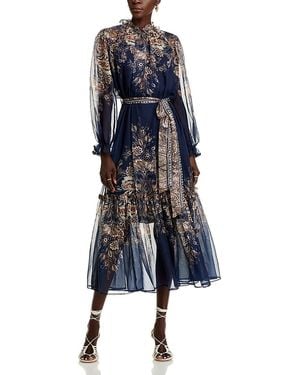 Nancy Yang Ruffled Sheer Sleeve Dress - Blue
