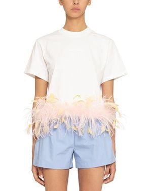 Des Phemmes Des_Phemmes Feather Trim Tee - White
