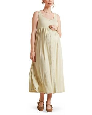 Nom Maternity Ribbed Modal Henley Maternity & Nursing Dress - Natural