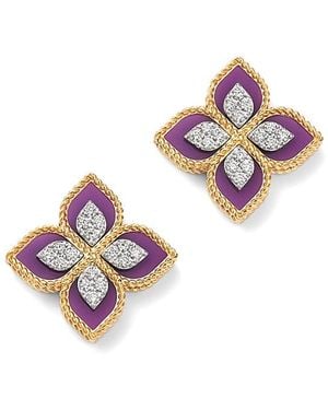 Roberto Coin 18K & Venetian Princess Phosphoiderite & Diamond Flower Stud Earrings - Pink