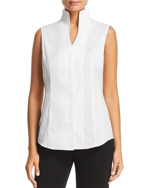Misook Sleeveless Mandarin Collar Shirt - White
