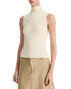 Vince Ribbed Turtleneck Sweater Vest - Natural