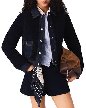 Maje Boucle Denim Jacket - Blue