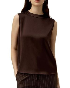 LILYSILK Sleeveless Round Neck Silk Top - Brown