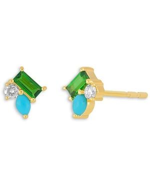 EF Collection 14K Triple Treasure Stud Earrings - Blue
