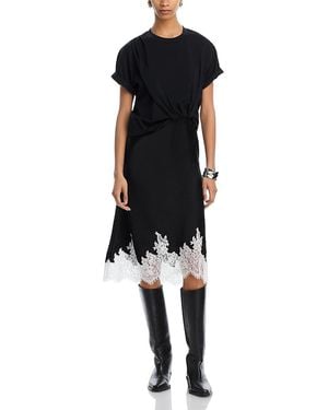 3.1 Phillip Lim Draped Slip Combo Cotton T-Shirt Dress - Black