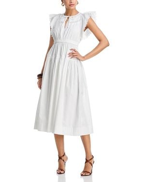 Moon River Ruffle Sleeve Midi Dress - White