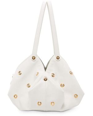 Versace Protea Studded Leather Tote - White