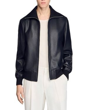 Sandro Harry Full Grain Leather Jacket - Blue