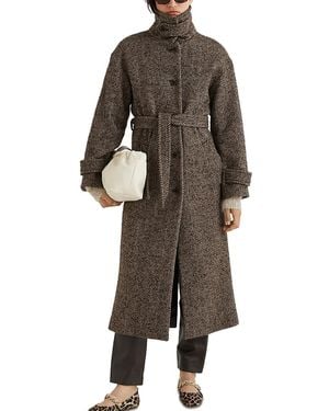Marella Belted Herringbone Coat - Brown