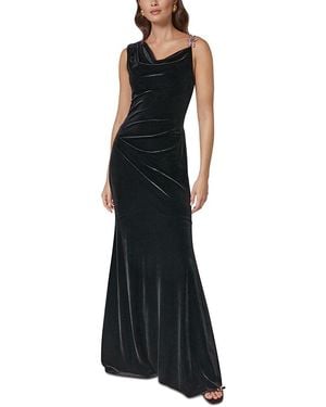 Donna Karan Velvet Beaded Strap Trumpet Gown - Black