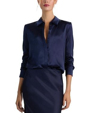 Alice + Olivia Brady Silk Stretch Slim Blouse - Blue
