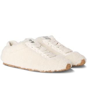 Miu Miu Allacciate Shearling Sneakers - White
