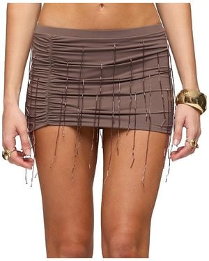 Edikted Cheryl Beaded Fringe Mini Skirt - Brown