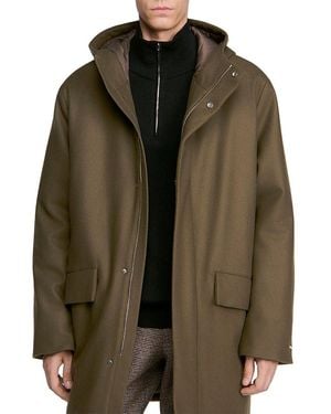 Sandro Scooter Wool Blend Hooded Parka Jacket - Brown