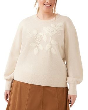 Karen Kane Plus Size Embroidered Blouson Sleeve Sweater - Natural